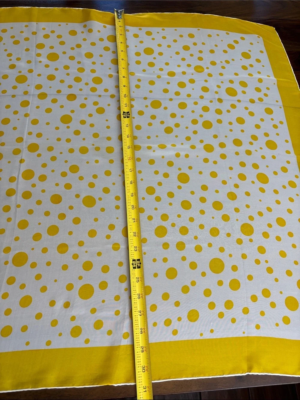 Vintage Hand rolled Yellow Polka Dot Square Scarf Made in Japan